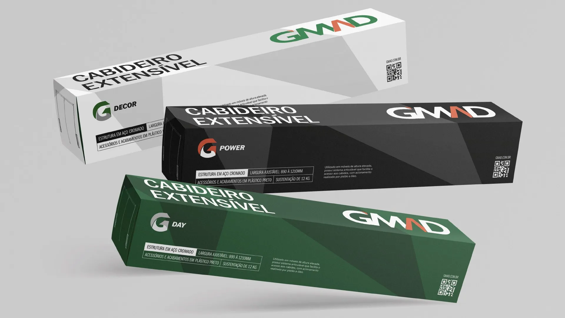 Cabideiro extensível nas submarcas G Decor, G Power e G Day.